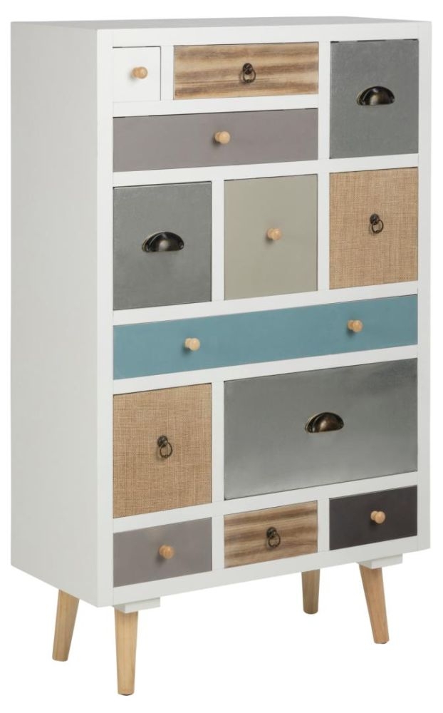 Product photograph of Tiro White With Multi Coloured 13 Drawer Chest from Choice Furniture Superstore.