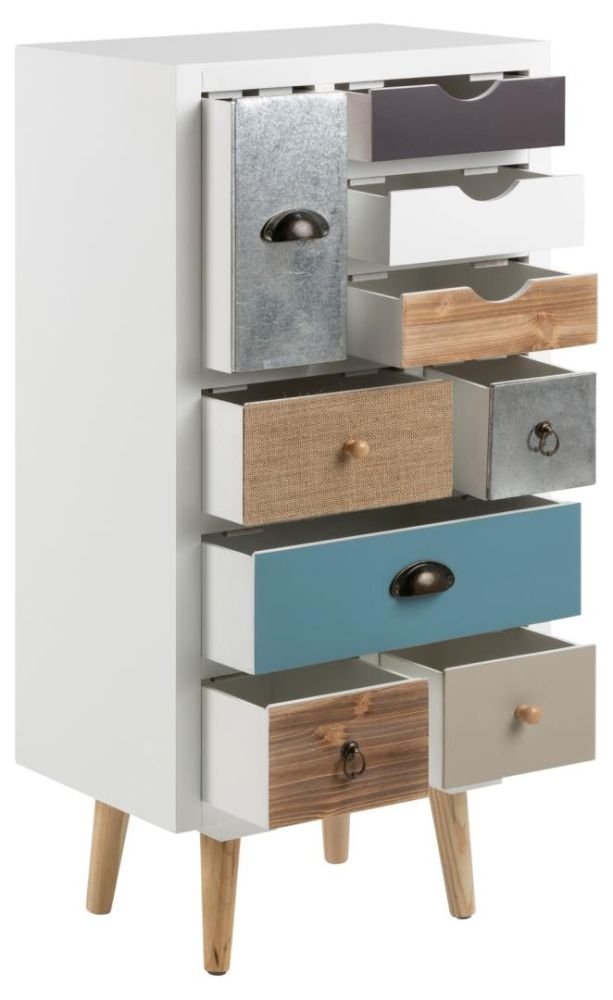 Product photograph of Tiro White With Multi Coloured 9 Drawer Tall Chest from Choice Furniture Superstore.