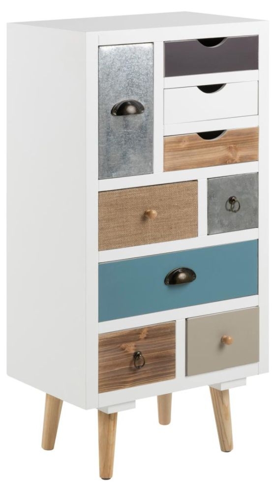 Product photograph of Tiro White With Multi Coloured 9 Drawer Tall Chest from Choice Furniture Superstore.