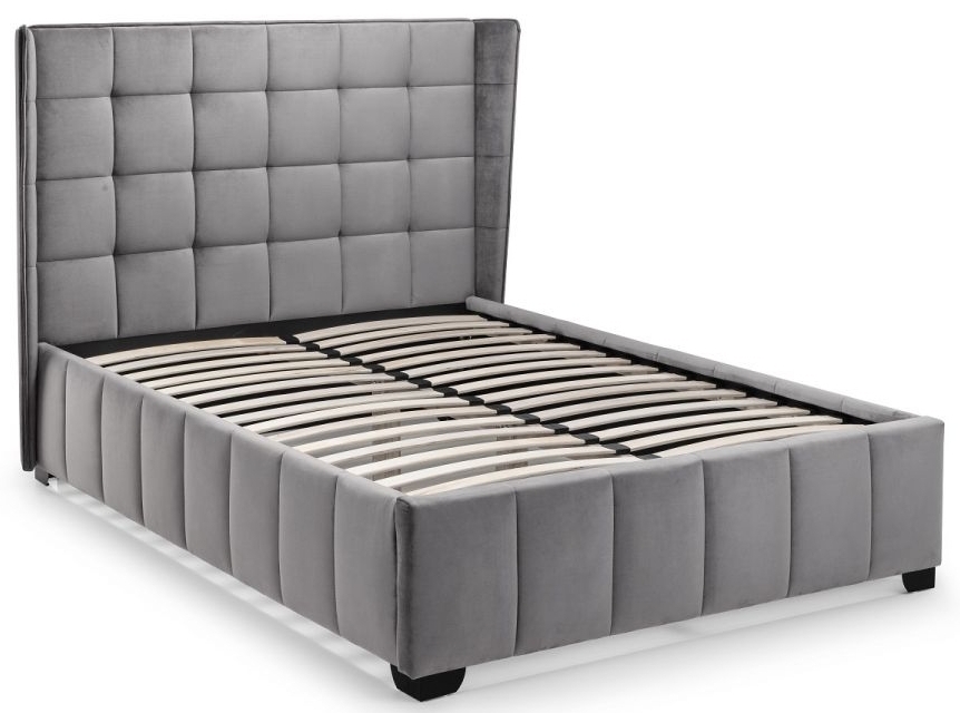 Gatsby Light Grey Velvet Fabric Bed - Comes in Double and King Size Options