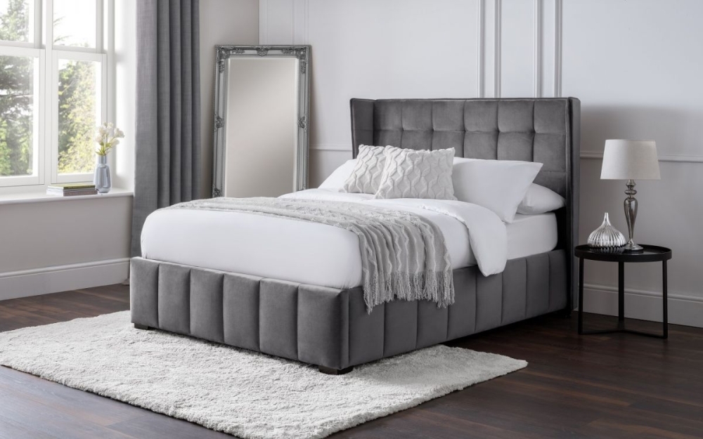 Product photograph of Gatsby Light Grey Velvet Fabric Bed - Comes In Double And King Size from Choice Furniture Superstore.