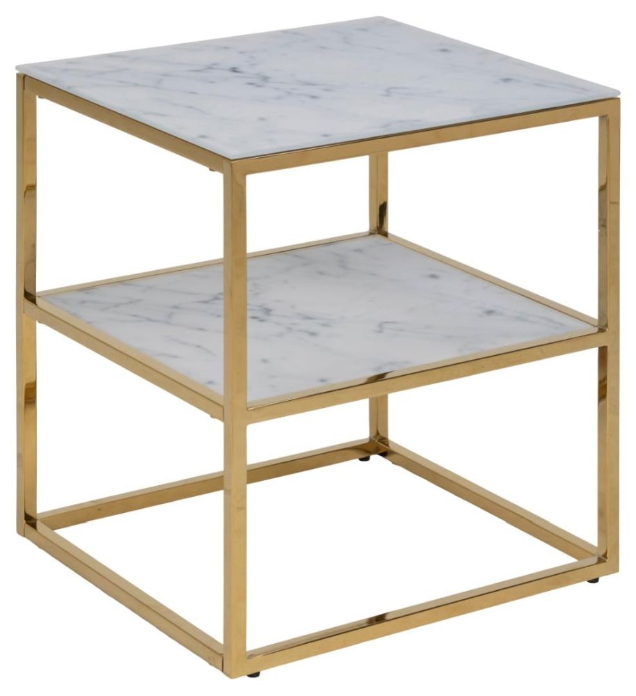 Product photograph of Apison Gold And White Marble Effect Bedside Table from Choice Furniture Superstore.