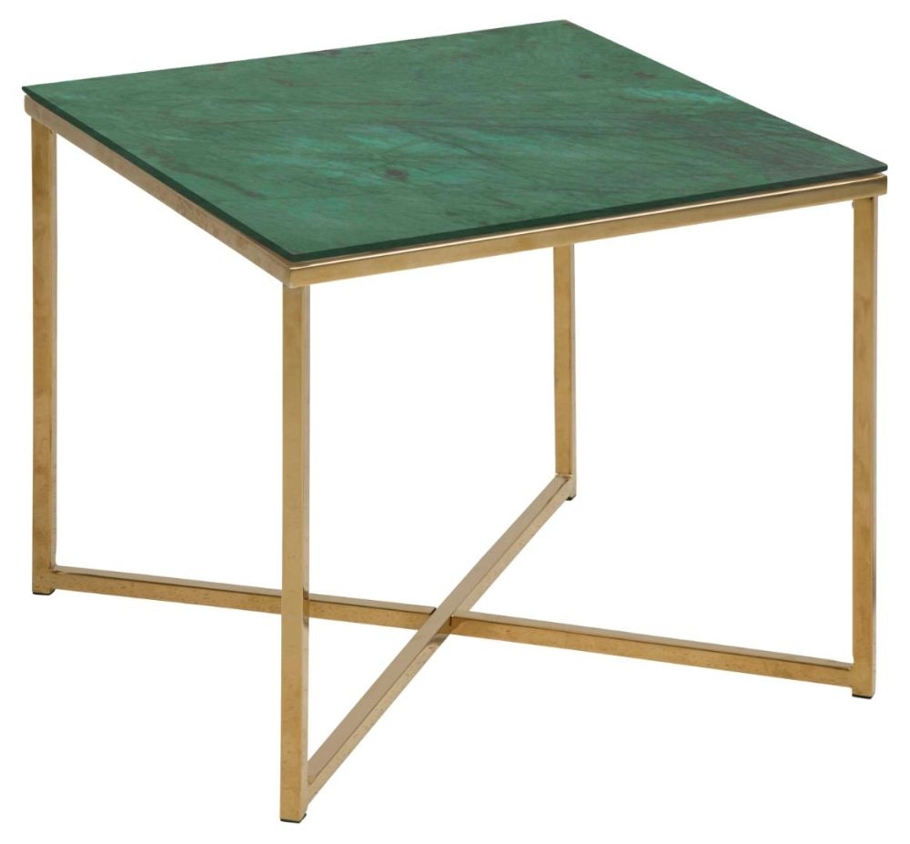 Product photograph of Apison Gold And Green Marble Effect Square Side Table from Choice Furniture Superstore.