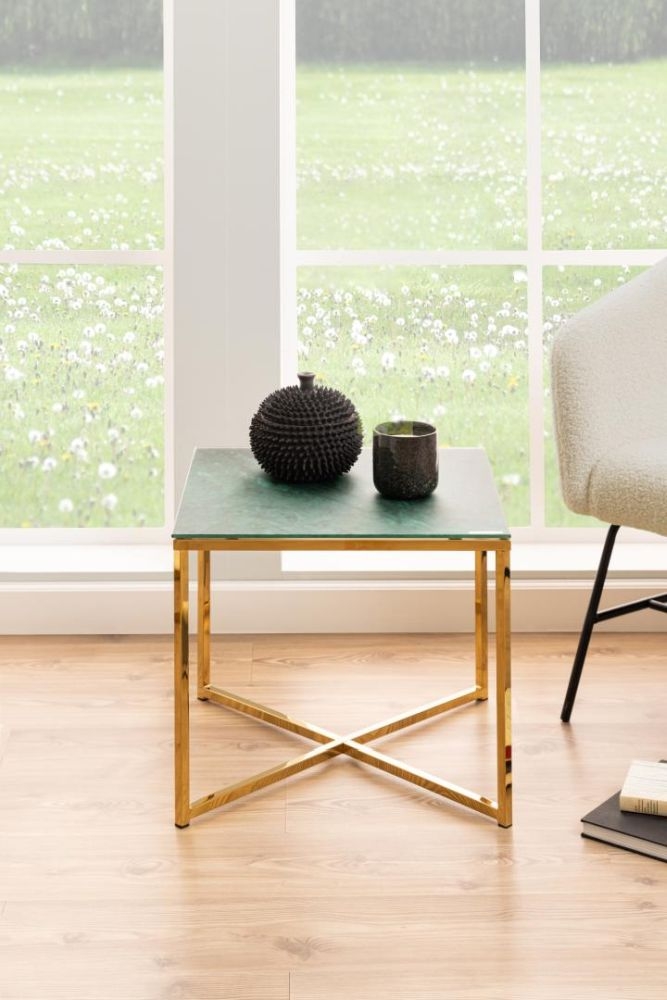 Product photograph of Apison Gold And Green Marble Effect Square Side Table from Choice Furniture Superstore.