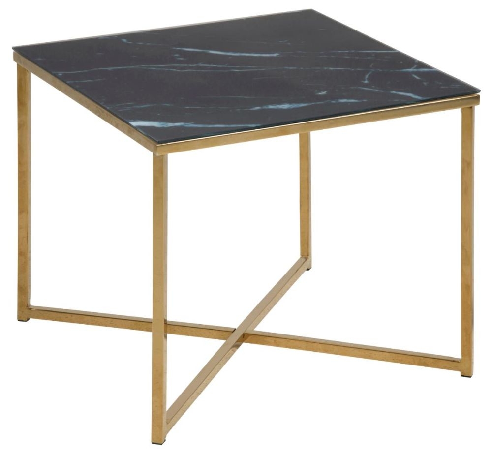 Product photograph of Apison Black Marble Effect Square Side Table from Choice Furniture Superstore.