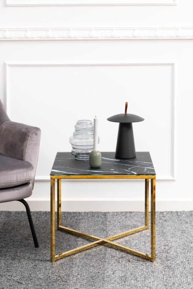 Product photograph of Apison Black Marble Effect Square Side Table from Choice Furniture Superstore.