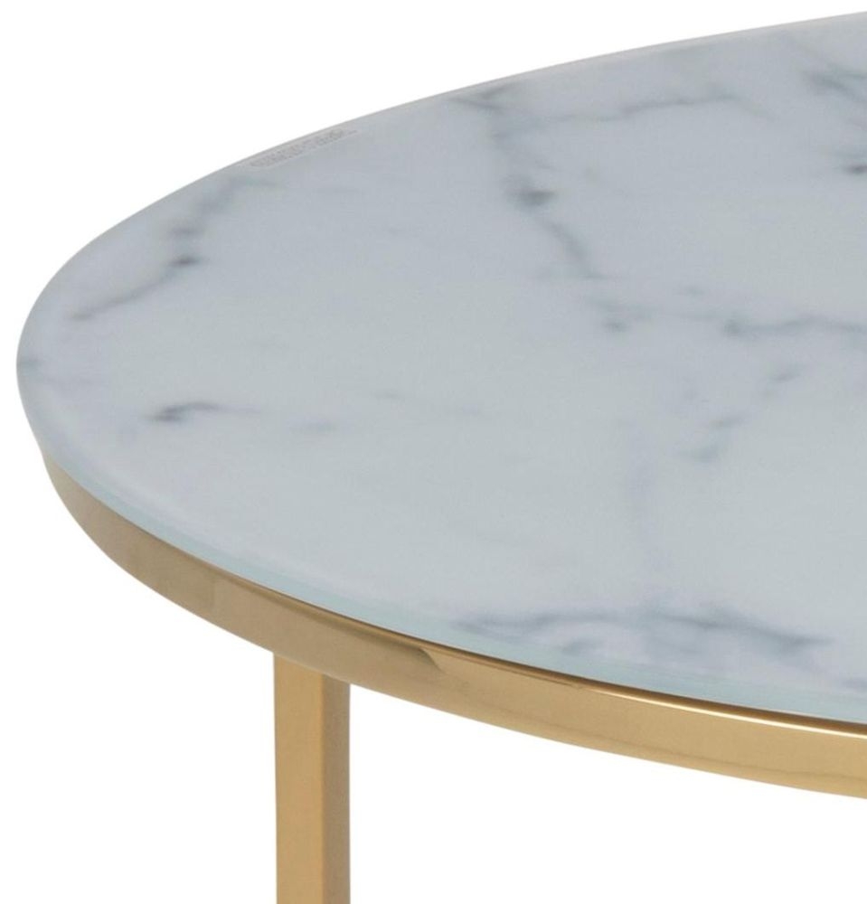 Product photograph of Apison Gold And White Marble Effect 80cm Round Coffee Table from Choice Furniture Superstore.