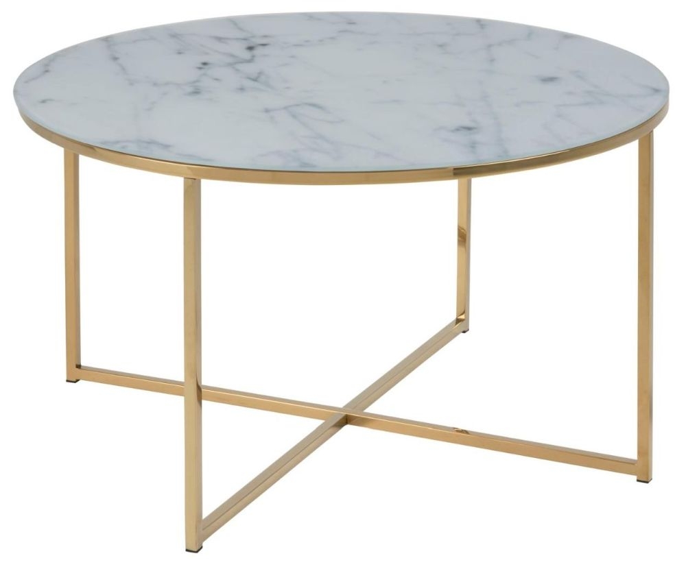 Product photograph of Apison Gold And White Marble Effect 80cm Round Coffee Table from Choice Furniture Superstore.