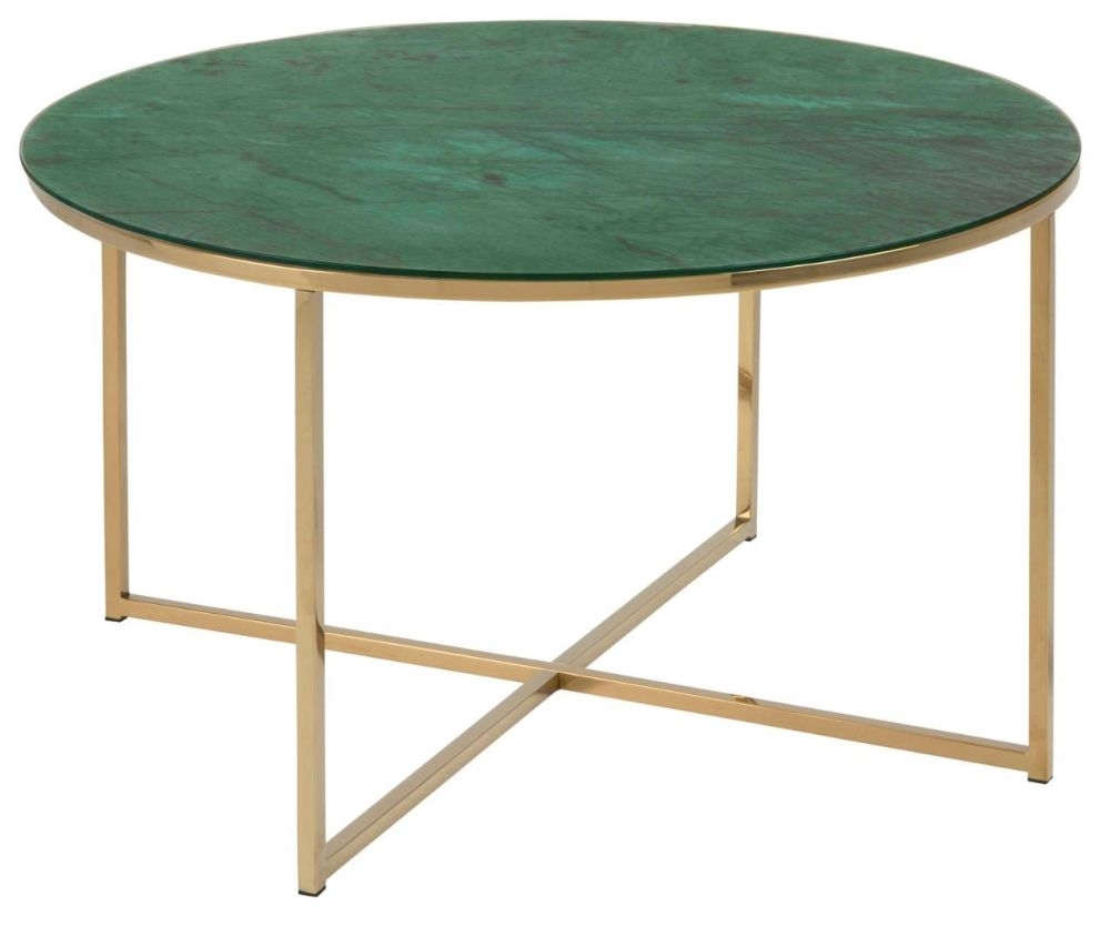 Product photograph of Apison Gold And Green Marble Effect 80cm Round Coffee Table from Choice Furniture Superstore.