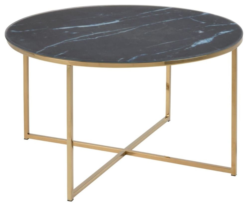 Product photograph of Apison Gold And Black Marble Effect 80cm Round Coffee Table from Choice Furniture Superstore.