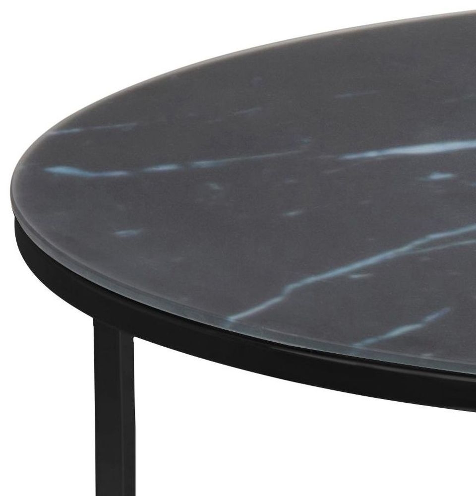 Product photograph of Apison Black Marquina Marble Effect Top Round Coffee Table from Choice Furniture Superstore.