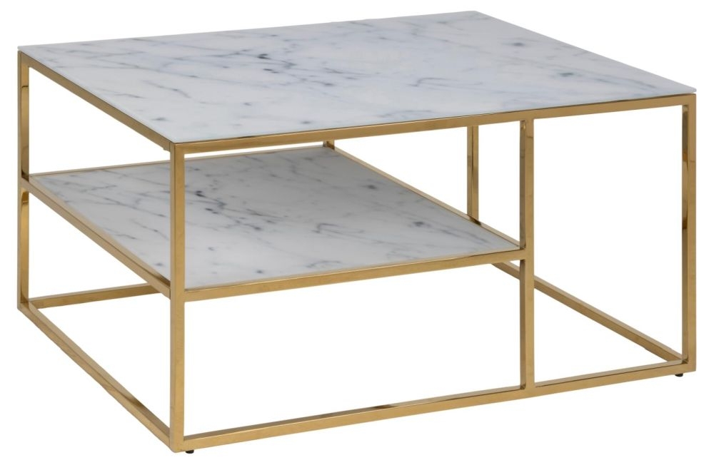 Product photograph of Apison White Marble Effect Top And Gold Coffee Table from Choice Furniture Superstore.