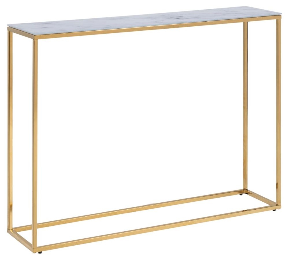 Product photograph of Apison White Marble Effect Top And Gold Console Table from Choice Furniture Superstore.