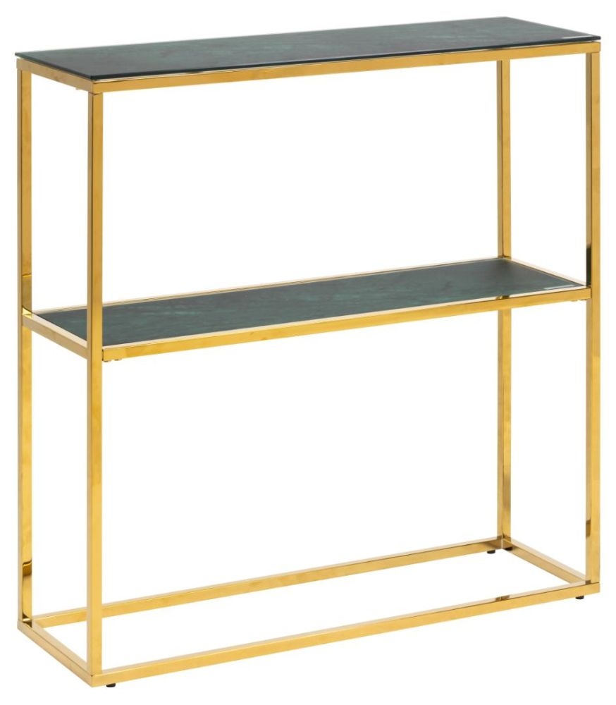 Product photograph of Apison Green Juniper Marble Effect Top And Gold Console Table from Choice Furniture Superstore.