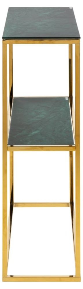 Product photograph of Apison Green Juniper Marble Effect Top And Gold Console Table from Choice Furniture Superstore.