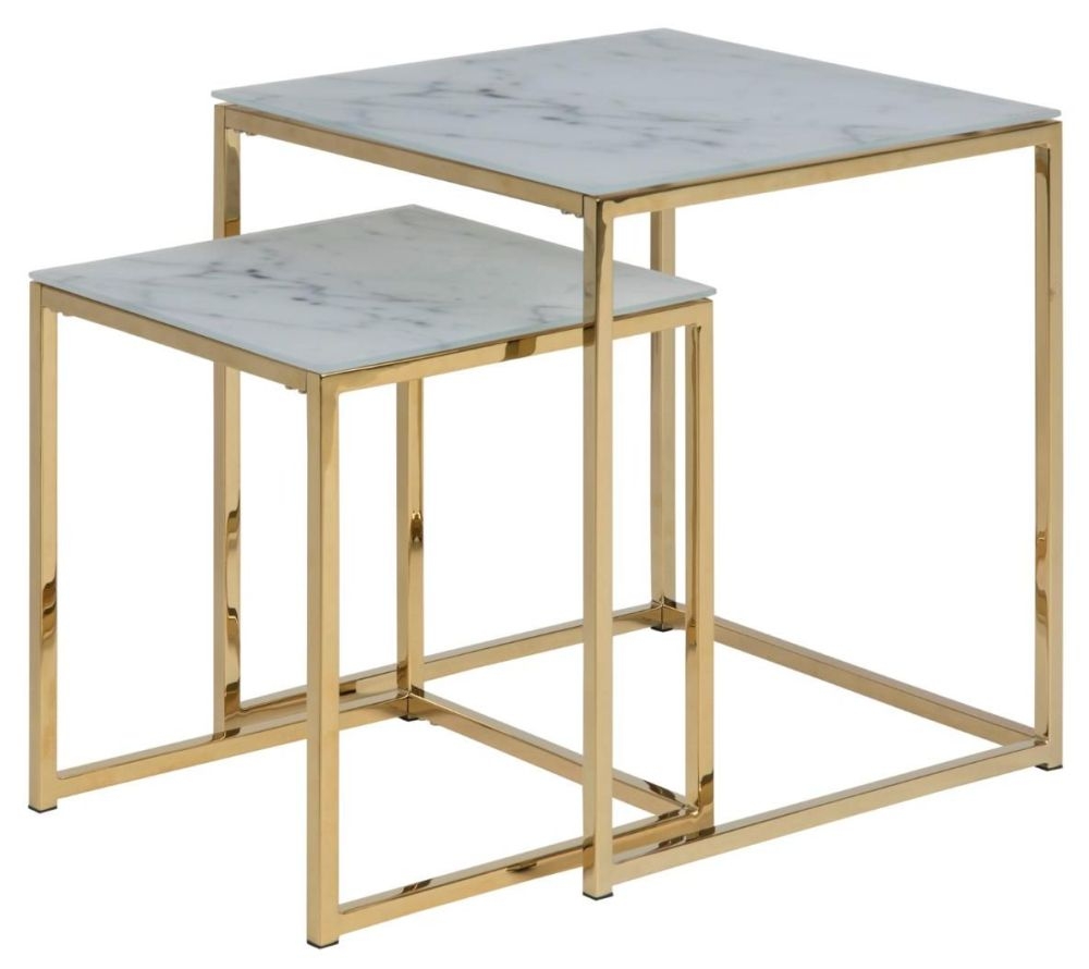 Product photograph of Apison White Marble Effect Top And Gold Nest Of 2 Tables from Choice Furniture Superstore.