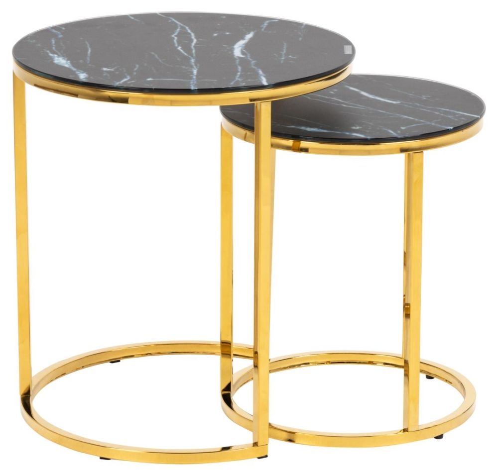 Product photograph of Apison Black Marble Effect Round Nest Of 2 Tables from Choice Furniture Superstore.