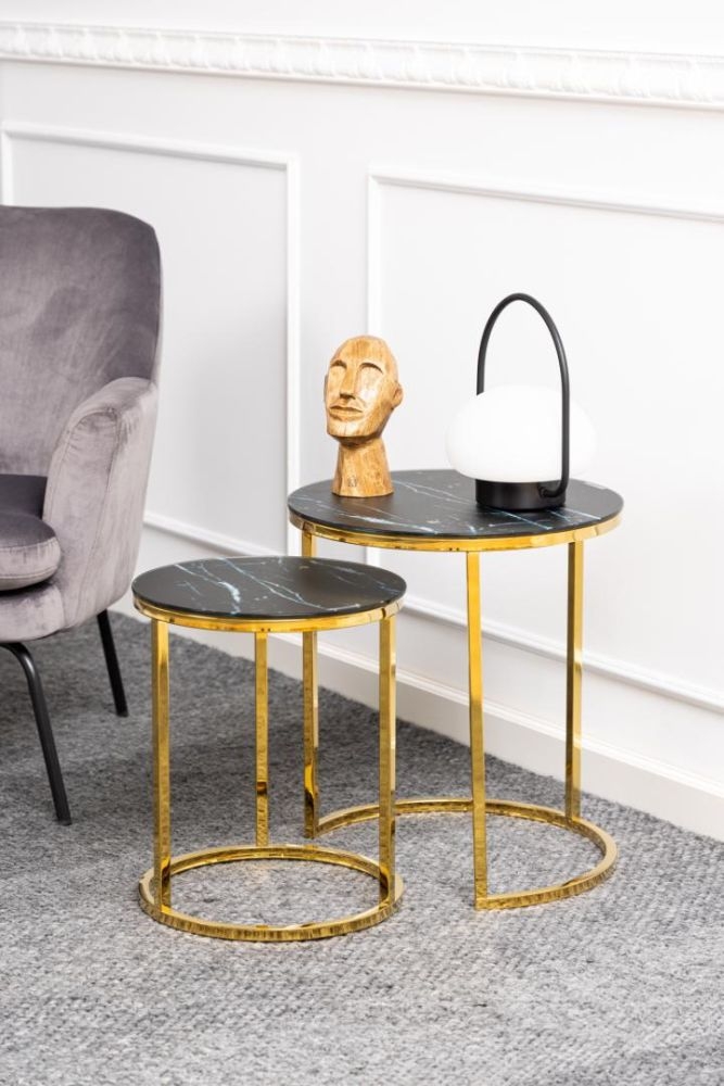 Product photograph of Apison Black Marble Effect Round Nest Of 2 Tables from Choice Furniture Superstore.