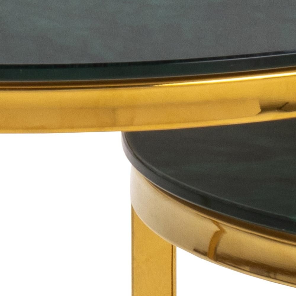 Product photograph of Apison Green Juniper Marble Effect Top And Gold Round Nest Of 2 Tables from Choice Furniture Superstore.