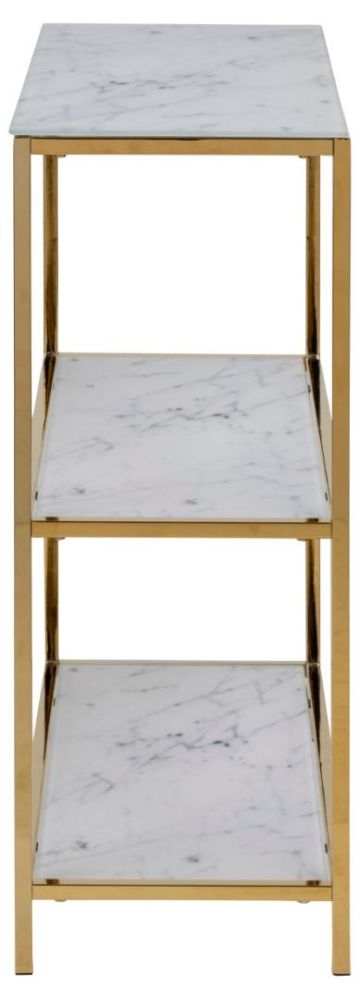 Product photograph of Apison White Marble Effect And Gold Small Bookcase from Choice Furniture Superstore.
