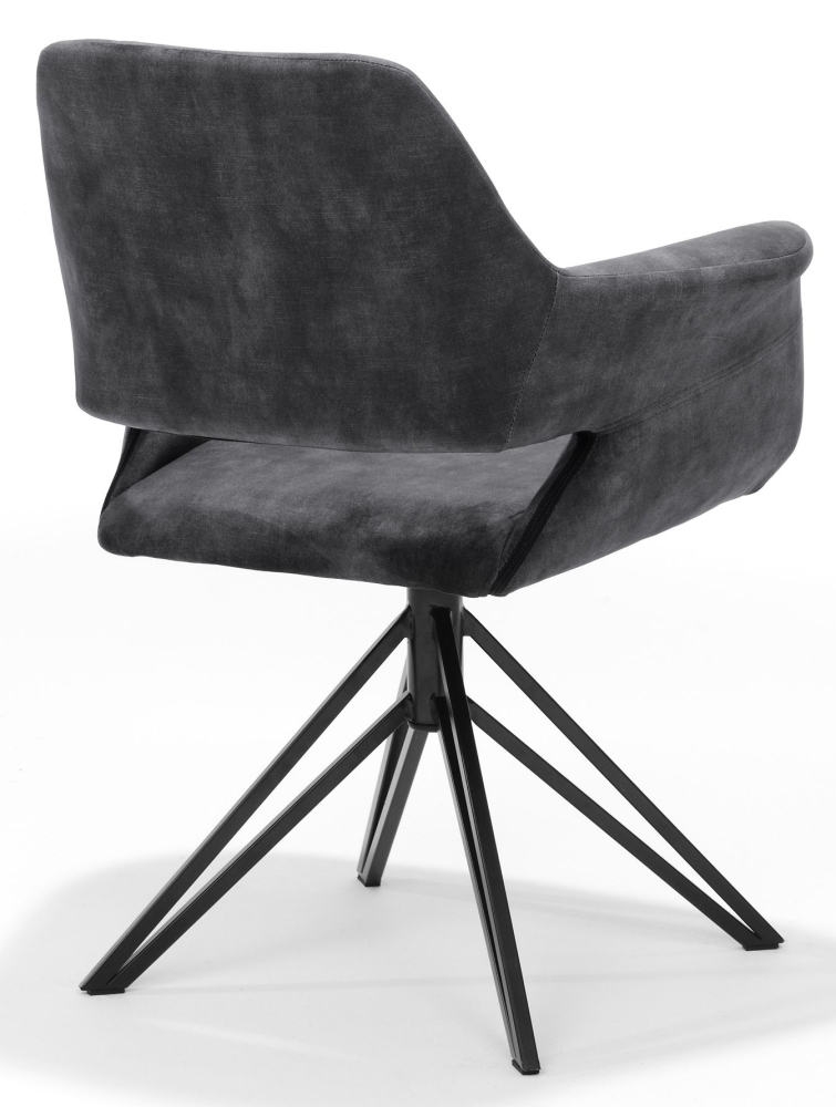 Product photograph of Coplay Aurora Velours Anthracite Fabric Dining Armchair Sold In Pairs from Choice Furniture Superstore.