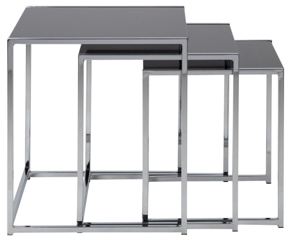 Product photograph of Clare Black Glass Top And Chrome Nest Of 3 Tables from Choice Furniture Superstore.