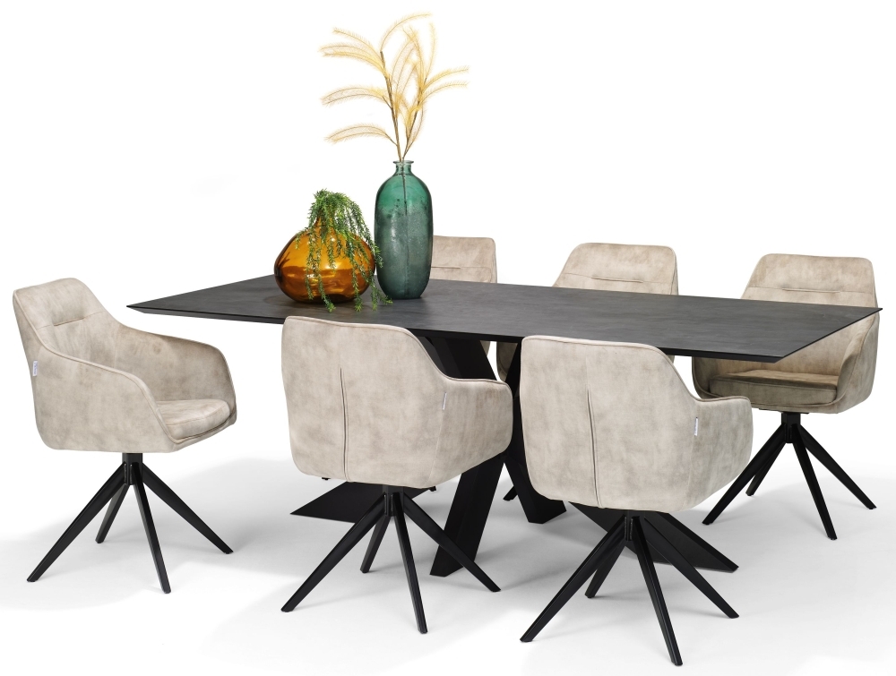 Product photograph of Moravia Slate Grey And Black 6 Seater Rectangular Dining Table - 160cm from Choice Furniture Superstore.