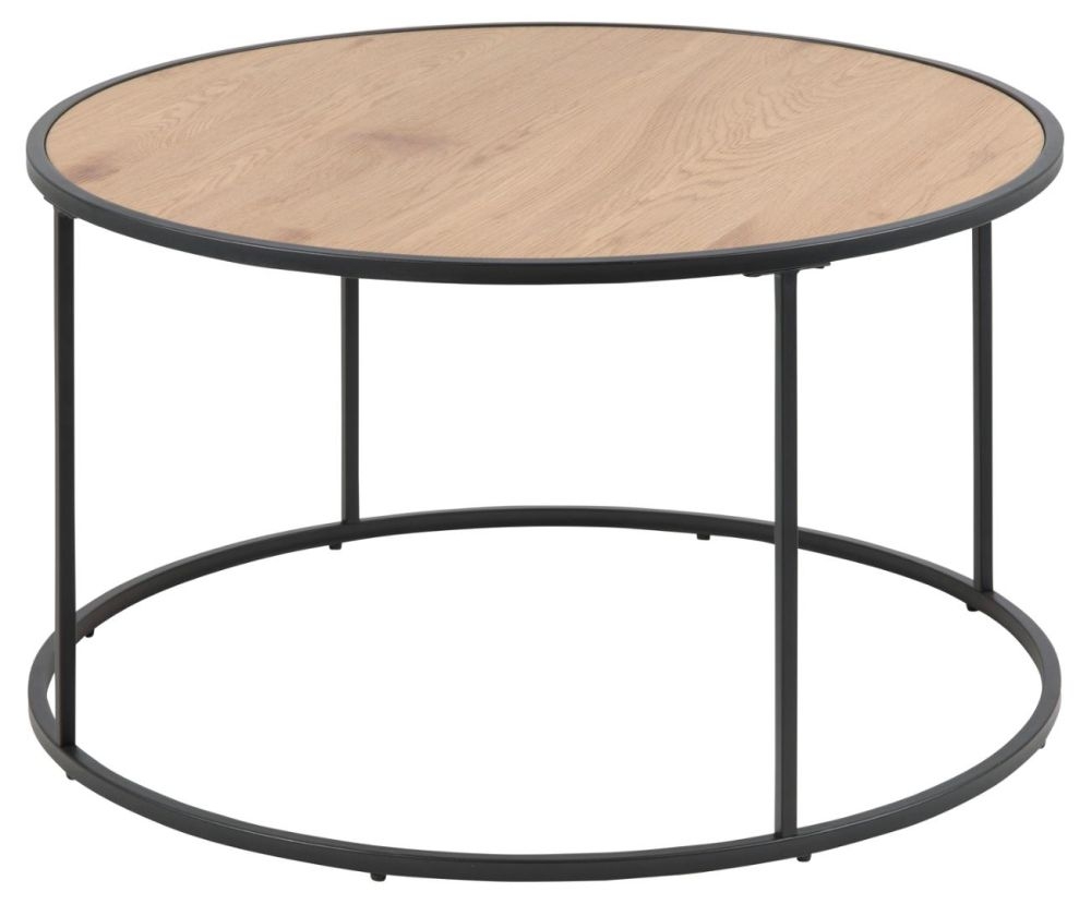Product photograph of Salvo Oak And Black Metal Round Coffee Table from Choice Furniture Superstore.
