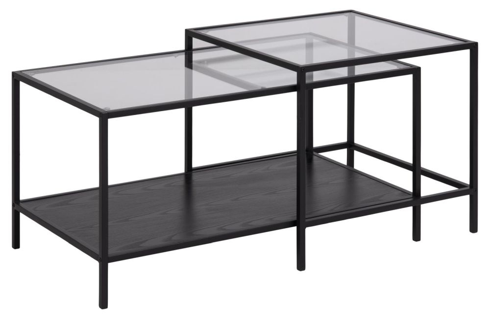 Product photograph of Salvo Clear Glass And Black Metal Coffee Table Set Of 2 from Choice Furniture Superstore.