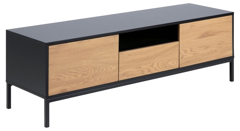 Product photograph of Salvo 2 Door 1 Drawer Tv Unit - Comes In Wild Oak And Black And Black Options from Choice Furniture Superstore.
