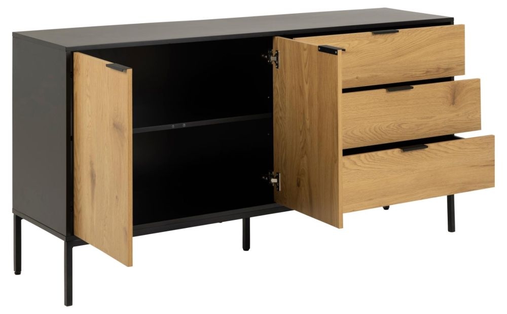 Product photograph of Salvo Oak And Black Metal 2 Door 3 Drawer Sideboard from Choice Furniture Superstore.