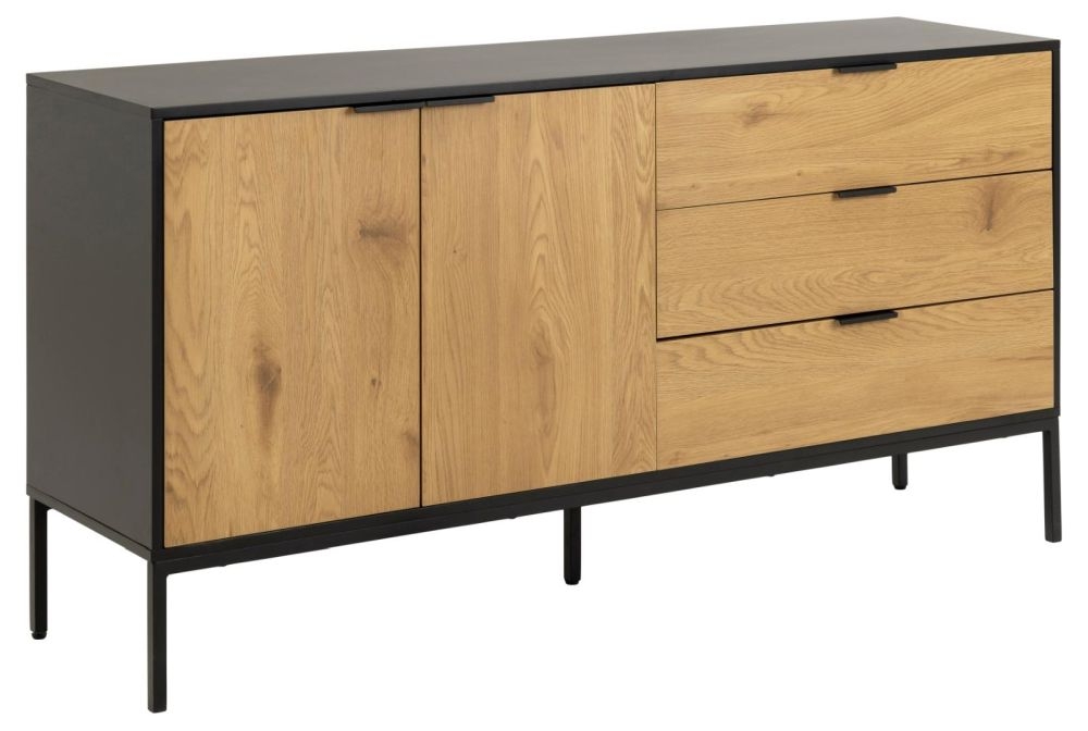 Product photograph of Salvo Oak And Black Metal 2 Door 3 Drawer Sideboard from Choice Furniture Superstore.