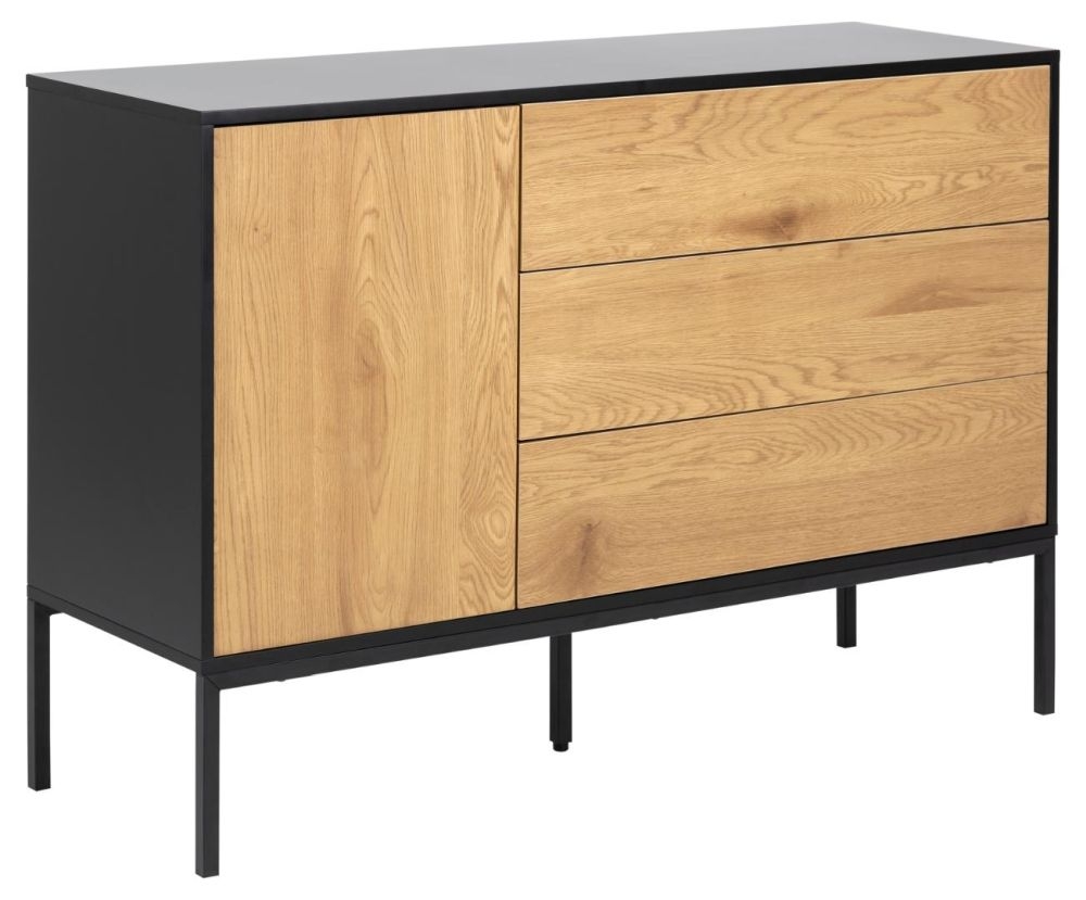 Product photograph of Salvo Oak And Black Metal 1 Door 3 Drawer Sideboard from Choice Furniture Superstore.