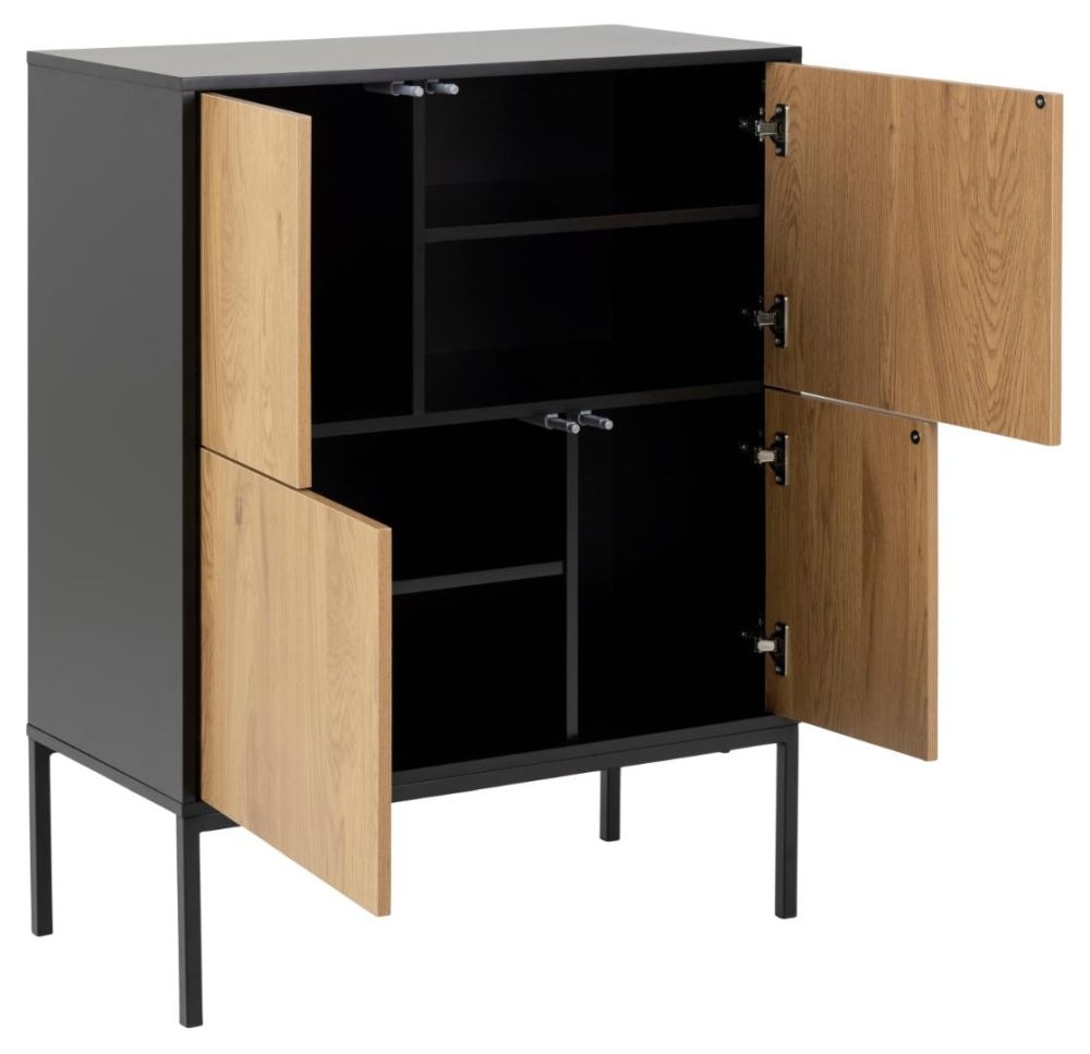 Product photograph of Salvo Oak And Black Metal 4 Door Sideboard from Choice Furniture Superstore.
