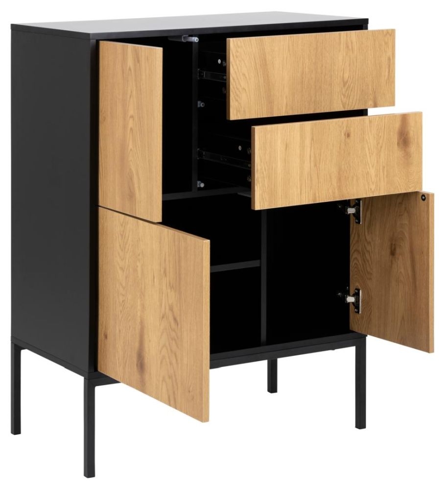 Product photograph of Salvo Oak And Black Metal 3 Door 2 Drawer Sideboard from Choice Furniture Superstore.
