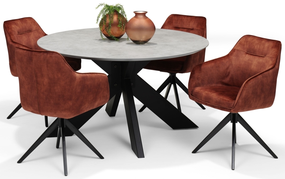 Product photograph of Sedley Concrete And Black 4 Seater Round Dining Table - 130cm from Choice Furniture Superstore.