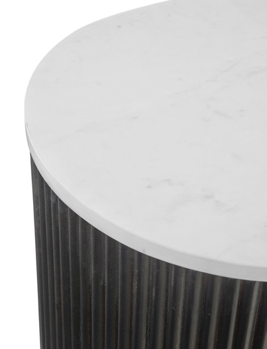 Product photograph of Lucas Black 1 Door Fluted Bedside Table With White Marble Top from Choice Furniture Superstore.