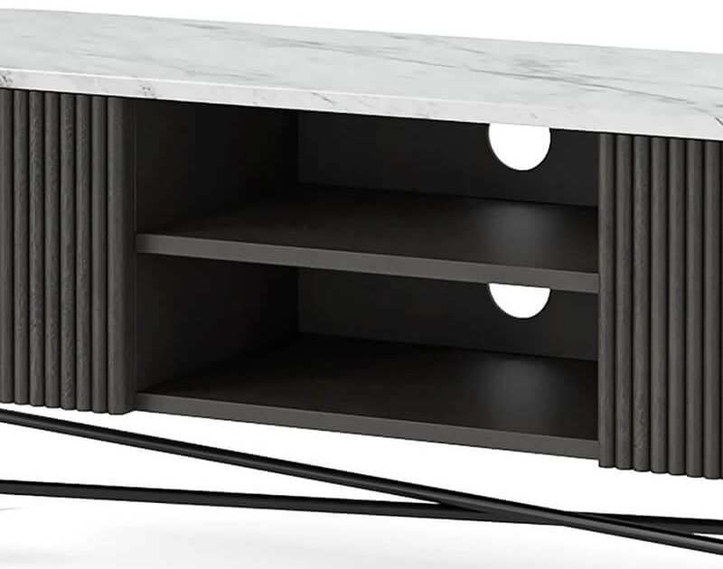 Product photograph of Lucas Black 150cm Fluted Curved Tv Unit With White Marble Top from Choice Furniture Superstore.