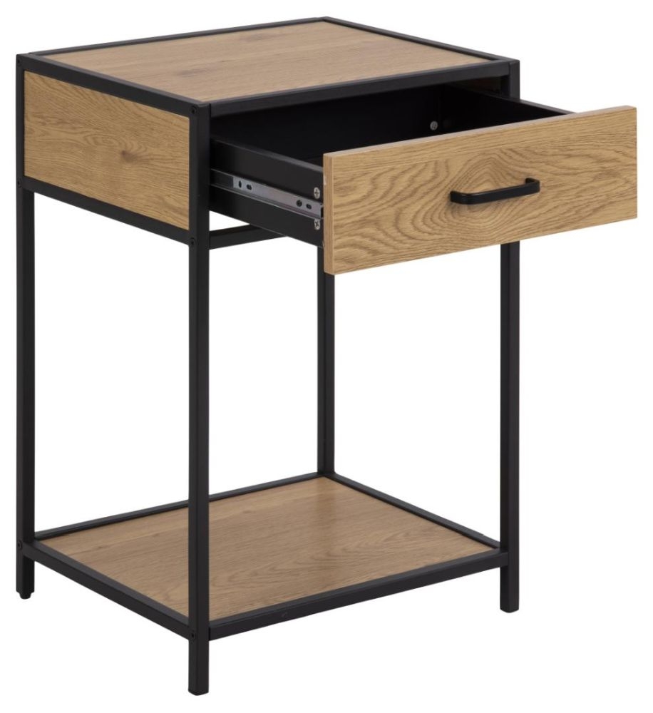 Product photograph of Salvo Oak And Black 1 Drawer Bedside Table from Choice Furniture Superstore.