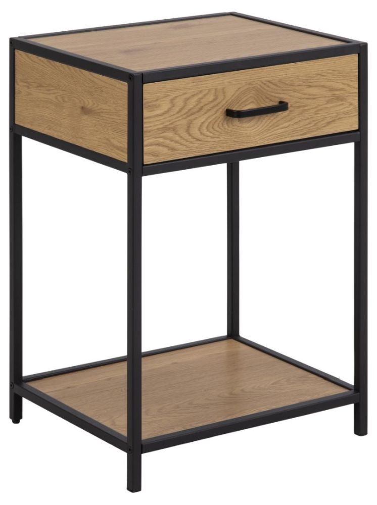 Product photograph of Salvo Oak And Black 1 Drawer Bedside Table from Choice Furniture Superstore.