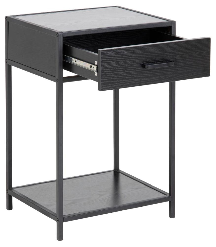 Product photograph of Salvo Black 1 Drawer Bedside Table from Choice Furniture Superstore.