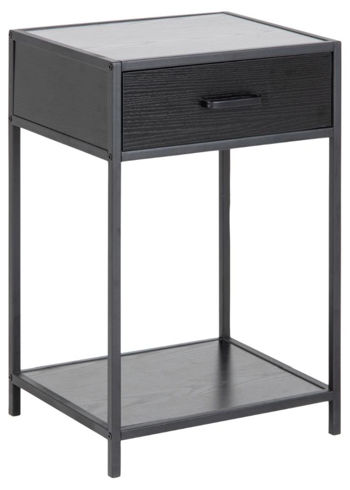 Product photograph of Salvo Black 1 Drawer Bedside Table from Choice Furniture Superstore.