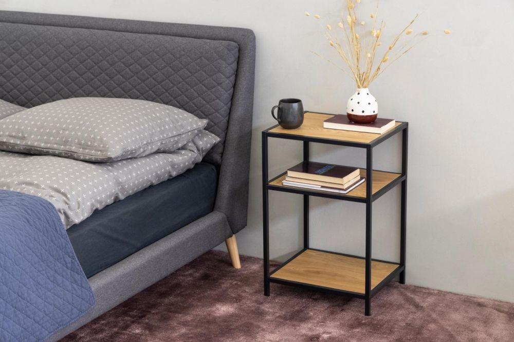 Product photograph of Salvo Oak And Black Bedside Table from Choice Furniture Superstore.