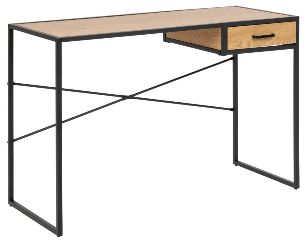 Product photograph of Salvo Oak And Black Metal 1 Drawer Office Desk from Choice Furniture Superstore.