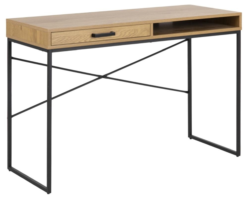 Product photograph of Salvo 1 Drawer Office Desk With Open Compartment - Comes In Wild Oak And Black Melamine Top Options from Choice Furniture Superstore.