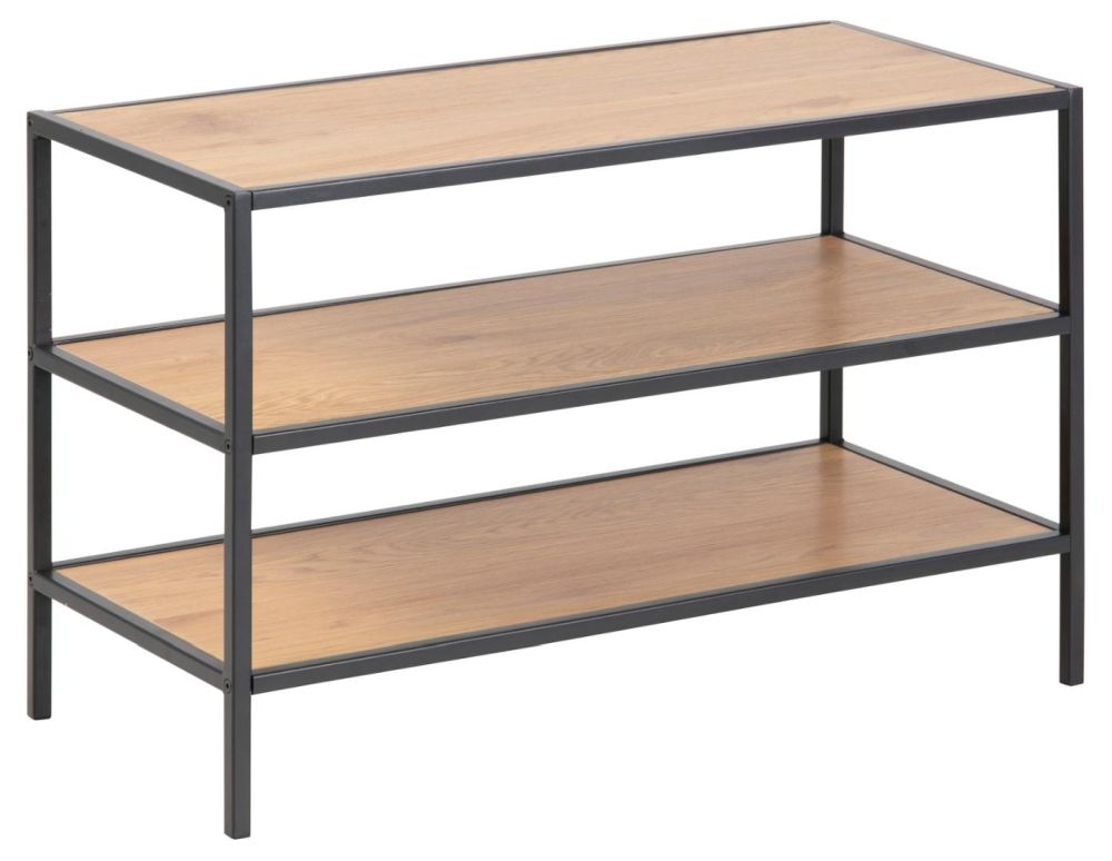 Product photograph of Salvo Oak And Black Tall Shoe Rack from Choice Furniture Superstore.