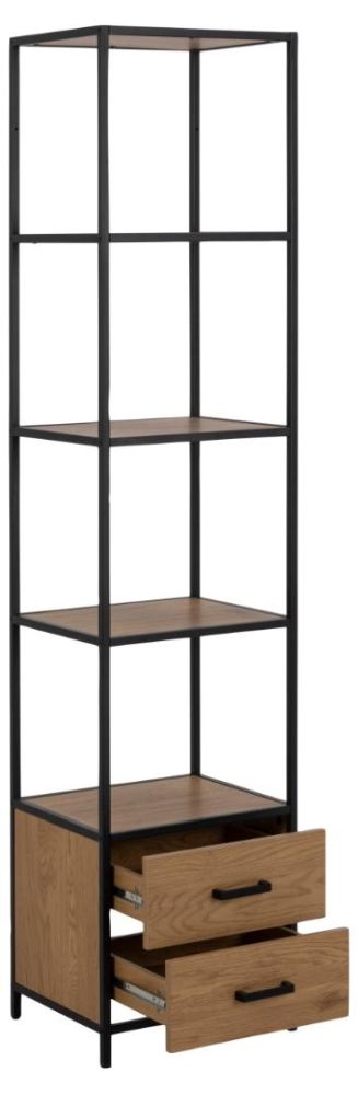 Product photograph of Salvo Oak And Black Metal 2 Drawer Bookcase With 3 Shelves from Choice Furniture Superstore.