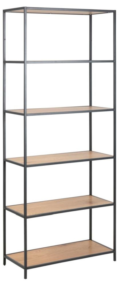 Product photograph of Salvo Oak And Black Tall Open Shelving Unit from Choice Furniture Superstore.