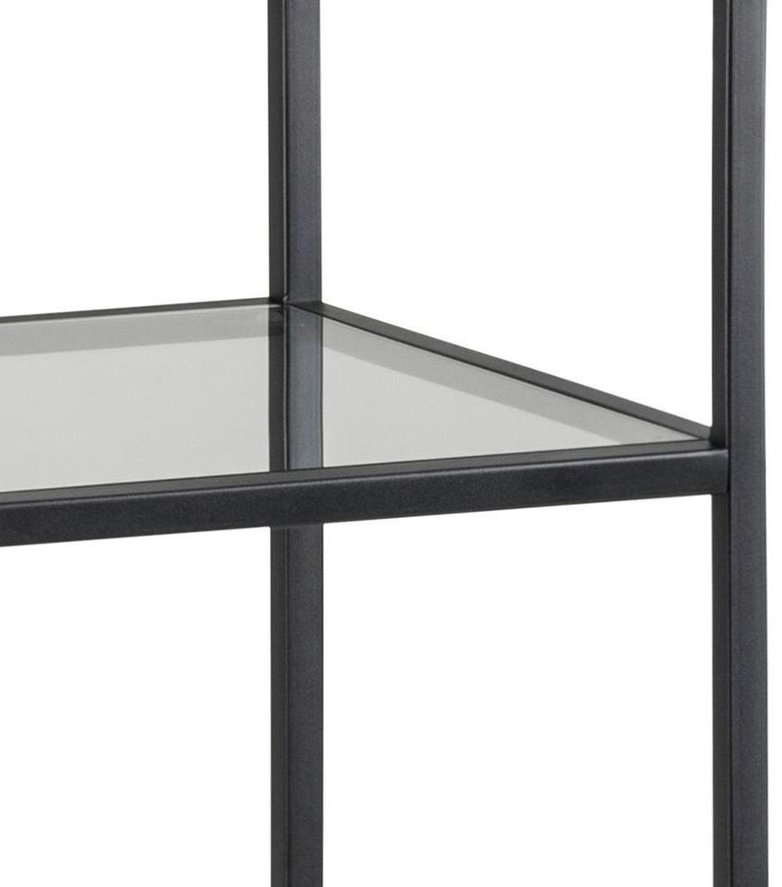 Product photograph of Salvo Clear Glass And Black Narrow Open Shelving Unit from Choice Furniture Superstore.