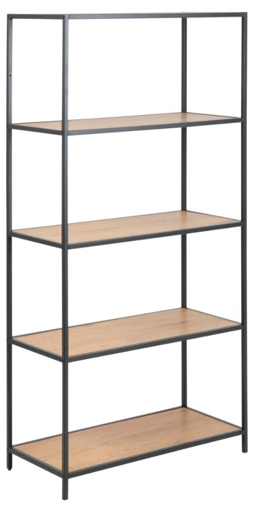 Product photograph of Salvo Oak And Black Metal Bookcase With 4 Shelves from Choice Furniture Superstore.